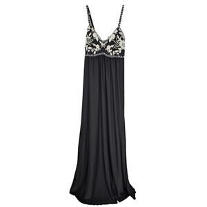 Soma Embroidered Maxi Long Nightgown Sz XS Black Dark Romantic Whimsygoth